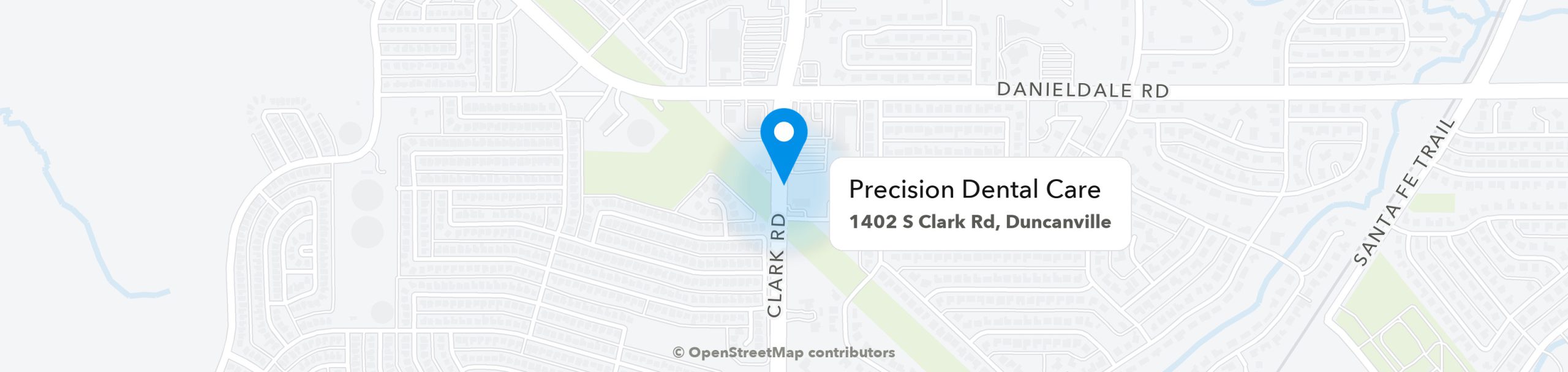 Map showing Precision Dental Care at 1402 S Clark Rd, Duncanville, TX 75137